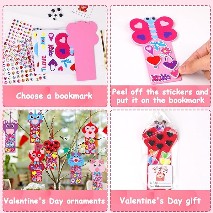 Qyeahkj 32 Sets Valentine's Day Bookmarks Foam Craft Kit for Kids Heart Bookmarks DIY Craft Animal Face Heart Owl Foam Stickers for Kids Classroom Home Activity Valentine Gift Party Favor Decorations