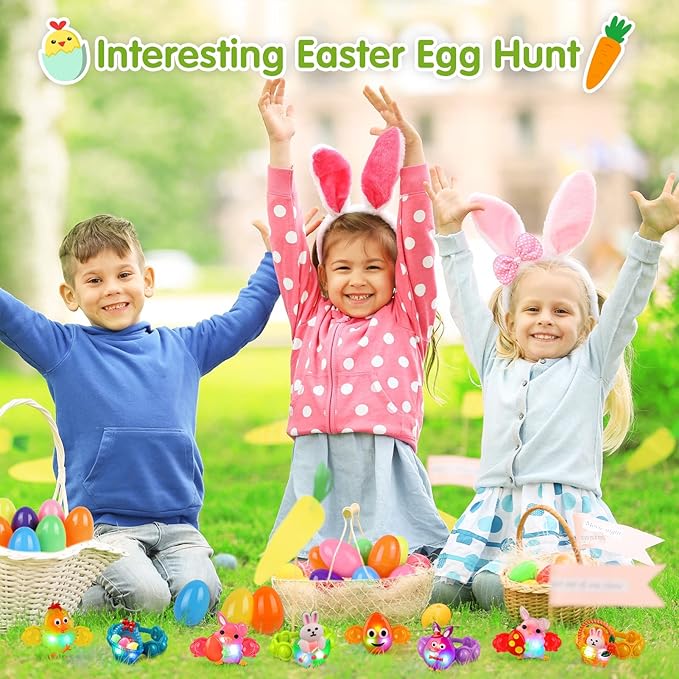 NPET 10 Pack Easter LED Bracelets Easter Basket Stuffers Party Favors for Kids Easter Light Up Bracelets Pop Fidgets Toys Easter Egg Fillers Kids Return Gifts Birthday Party Class Prize Bulk Toys