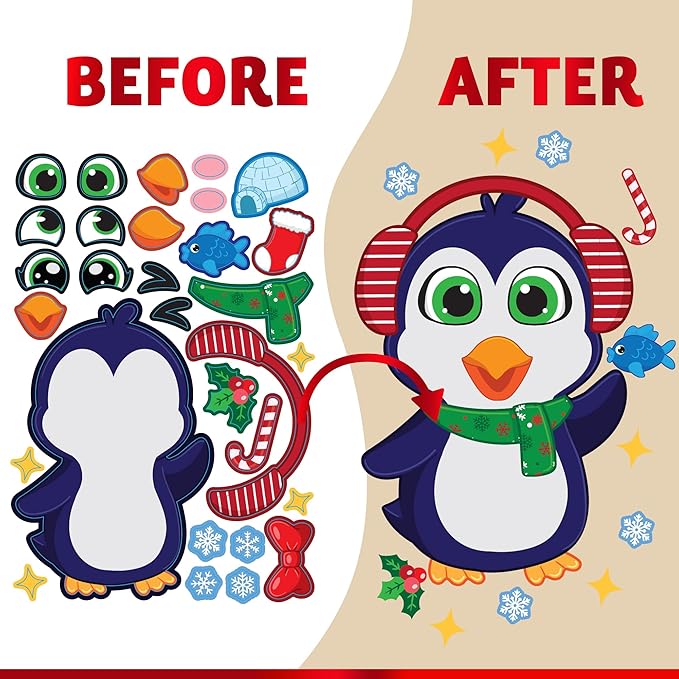 JOYIN 36 Pcs Christmas Make-a-face Sticker Sheets Make Your Own Xmas Characters Sticker with Santa Santa, Gnome, Reindeer, Snowman, for Kids Party Favor, Art Craft Supplies, Classroom Activities Game