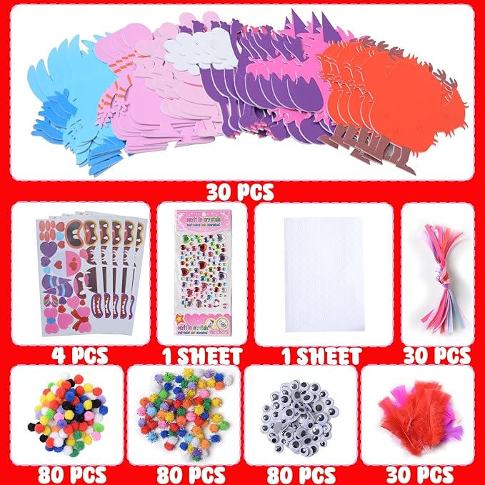 30 Sets Valentines Day Crafts for Kids, DIY Foam Monster Valentine Cards Craft Kit for Kids, Valentines Hanging Decorations Ornament Valentines Activities Supplies for School Classroom Home