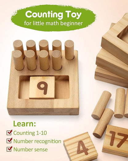 SYNARRY Wooden Counting Peg Boards - Montessori Math Manipulatives for Kindergarten Learning Activities, Number Addition and Subtraction Games for Homeschooling, Math Counters Toys for Kids Ages 3-8