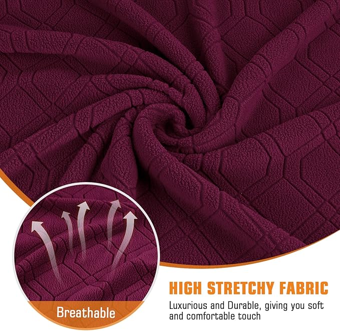 VANSOFY Recliner Cover, 3-Pieces Stretch Reclining Couch Covers with Pockets Reclining Sofa Slipcovers 3 Seater Soft Washable Furniture Protector for Dogs Cats(Burgundy)