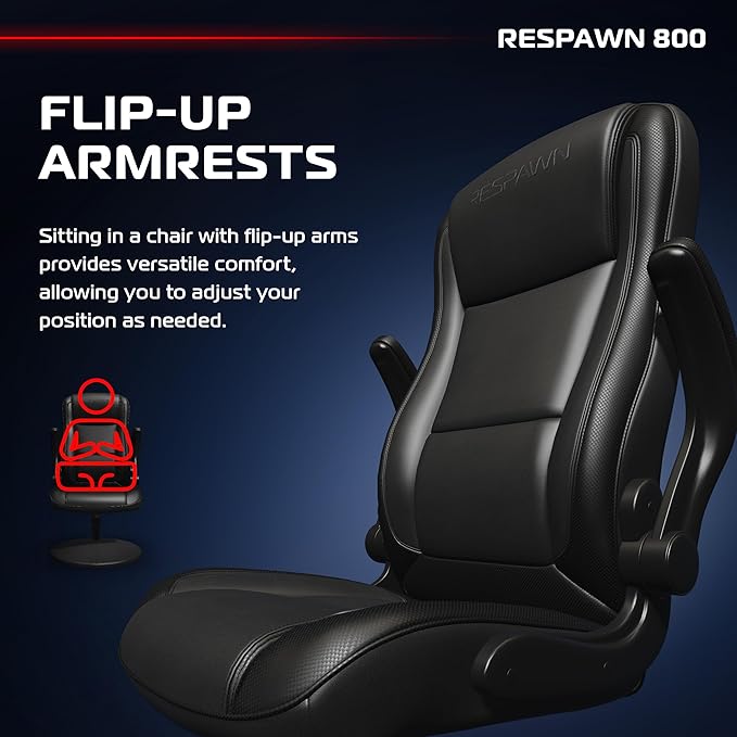 RESPAWN 800 Gaming Chair Floor, Swivel Rocker Gaming Chair, High Back Ergonomic Floor Gaming Chair for Kids and Adults, Gaming Recliner, Floor Rocker Chair with Armrests - Black