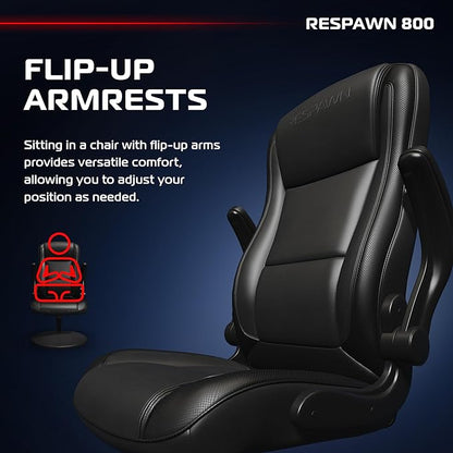 RESPAWN 800 Gaming Chair Floor, Swivel Rocker Gaming Chair, High Back Ergonomic Floor Gaming Chair for Kids and Adults, Gaming Recliner, Floor Rocker Chair with Armrests - Black