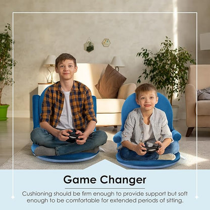 Nnewvante Floor Folding Chair Armrest, 42 Position Back Support Adjustable Floor Seat Washable Stackable Cushion for Class Meditation Playing Adults Kids,Ctystal Velvet Navy Blue