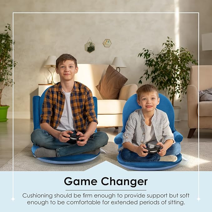 Nnewvante Floor Folding Chair Armrest, 42 Position Back Support Adjustable Floor Seat Washable Stackable Cushion for Class Meditation Playing Adults Kids,Ctystal Velvet Navy Blue