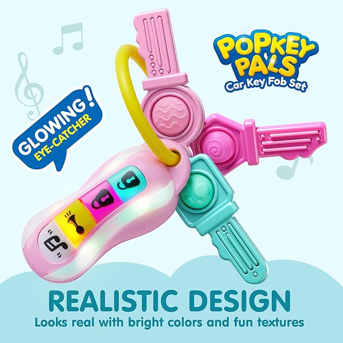JOYIN Baby Car Keys Teether - Toddlers Sensory Learning Toy w/Music & Lights - Musical Toys for Travel - Birthday Gifts for Baby Age 10+ Months