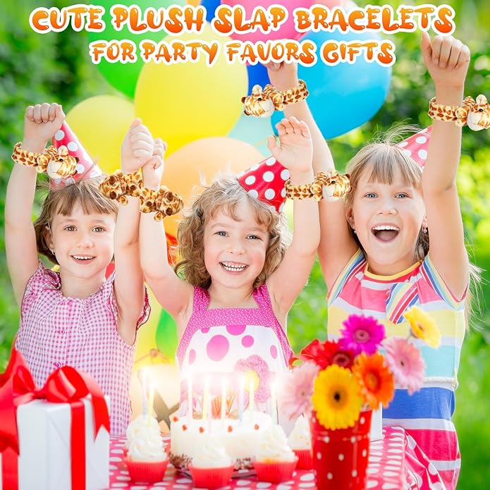 Lenwen 8 Pcs Stuffed Animal Slap Bracelets for Kids Plush Animals Slap Bracelets Bulk Cute Tiger Giraffe Turtle Koala Bracelets Wrist Animals for Girls Boys Valentine's Day Party