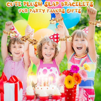 Lenwen 8 Pcs Stuffed Animal Slap Bracelets for Kids Plush Animals Slap Bracelets Bulk Cute Tiger Giraffe Turtle Koala Bracelets Wrist Animals for Girls Boys Valentine's Day Party