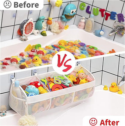 Austion Original 3 Compartment Horizontal Large Openings Bath Toy Organizer for Tub, Capacity Upgrade Bath Toy Storage and Holder, Bathtub Toy Holder for Easy Access and Sorting of Toys.