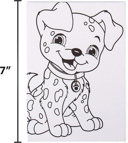 Horizon Group USA Pre-Printed Canvas & Paint Art Set, Ready to Paint 5" X 7" Canvas Panels, 12 Tempera Paints, 6 Easy-Grip Assorted Paintbrushes Included. Dog, Cat, Glitter Narwhal.