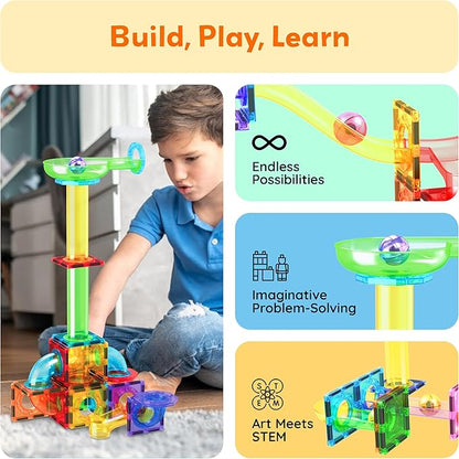 PicassoTiles 8pc Marbles for Magnetic Block Tiles Marble Run Race Track Magnet Building Tile Blocks Racetrack Maze Construction Toys Creative Toy Girls Boys 3 and Up Early Education STEM Learning Kit