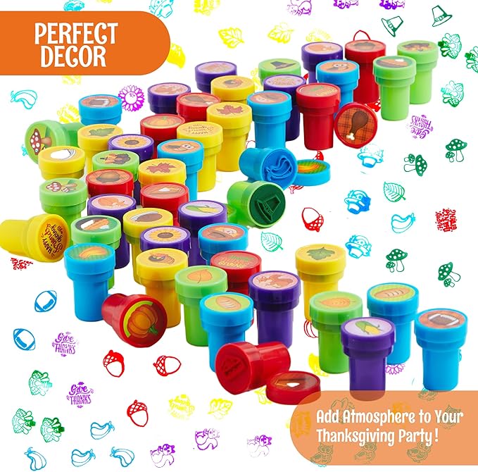 JOYIN 50 Pcs Thanksgiving Stampers, Stamps for Kids Age 3-5, Turkey Party Favor Supplies, Thanksgiving Arts & Crafts for Kids Family Activities, Classroom Exchange Prizes Gift, Fall Stamper Assortment
