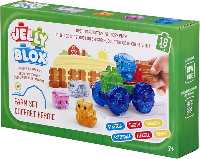 Jelly Blox Farm Set | Includes 18 Pieces | Toddler & Preschool Building Blocks Kids Can Squeeze, Stretch, Squish | MESH ACCREDITED | Safety Tested & Ouch-Free | Tactile, Sensory Play for Ages 2+