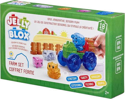 Jelly Blox Farm Set | Includes 18 Pieces | Toddler & Preschool Building Blocks Kids Can Squeeze, Stretch, Squish | MESH ACCREDITED | Safety Tested & Ouch-Free | Tactile, Sensory Play for Ages 2+