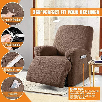 VANSOFY Recliner Chair Cover, 3-Pieces Stretch Recliner Covers for Recliner Chair Soft Reclining Chair Slipcover Furniture Protector for Dogs Cats(Light Coffee)