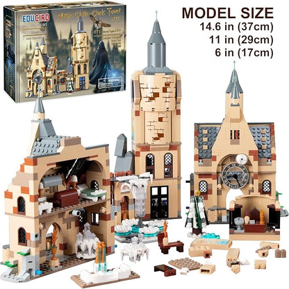 Harry Castle Clock Tower Building Toy Set with Dumbledore Office Building, Magic Castle Architecture Model for Boys and Girls, Gift Ideas for Potter Fans Kids Aged 8-14 (871 PCS).