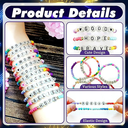 60 Pcs Colorful Friendship Bracelet Set for Girls Stretchy Bracelets for Kids and Women Beaded Friendship Bracelets for Teen Girls Party Favors