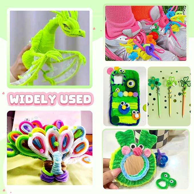 TOAOB 100pcs Pipe Cleaners Fluorescent Yellow Pipe Cleaners Chenille Stems 6mm x 12 Inch Fuzzy Sticks Crafts Supplies for DIY Art Crafts Decorations