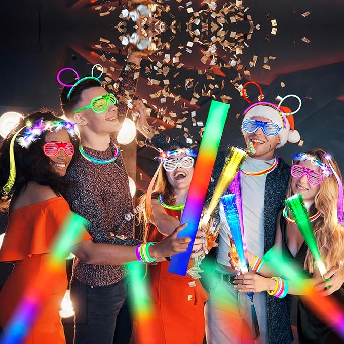 263 PCs Glow Party Supplies, 16 Foam Glow Sticks, 15 LED Glasses and 200 Glow Sticks ＆ Bracelets, 10 light up headband feather，12 Glow sticks headband，6 Fiber Optic Hair Light，4 Glow Fiber Optic Wands