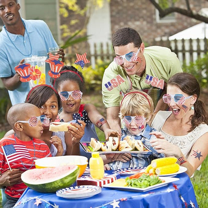 65-Piece 4th of July Party Supplies Set - Patriotic Headbands, Necklace, Shutter Shades, Flags, Tattoo Stickers