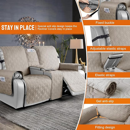 VANSOFY Loveseat Recliner Cover with Console 100% Waterproof Sofa Slipcovers Non-Slip Reclining Couch Cover Split Sofa Covers Furniture Protector for Pets, Dogs（Khaki）
