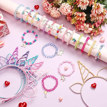 36 Pcs Unicorn Party Favors Unicorn Headbands for Girls Colorful Unicorn Bracelet Christmas Kids Gifts Rainbow Bracelets Unicorn Horn Headband for Birthday Party Supplies