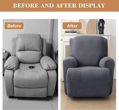 Jin Le Newest Recliner Chair Covers 4 Pieces Lazy Boy Recliner Covers for Recliner Chair Jacquard Reclining Chair Cover Stay in Place with 2 Pockets-Dark Gray