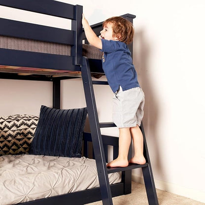 Max & Lily Twin Over Twin Low Bunk Bed with Ladder, Wooden Bunk beds with 14” Safety Guardrail for Kids,Toddlers, Boys, Girls, Teens, Bedroom Furniture, Blue