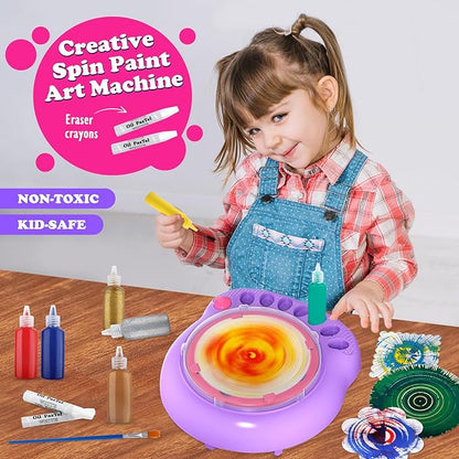 Arts and Crafts for Kids Ages 4-8,Paint Spin Art Machine Kit,Art Craft Set for 6-9 Year Old,Cool Painting Spinner Toys Kits Set,Art Supplies Birthday Gifts for Boy Girl Ages 6 7 8 9 10 11 12 Purple