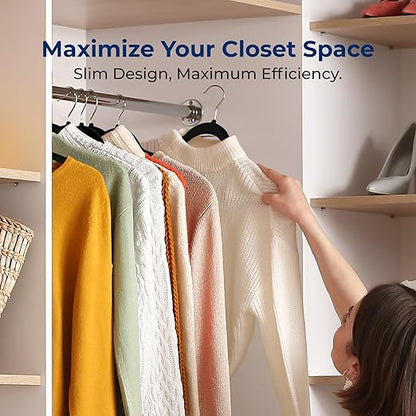 SereneLife Non-Slip Velvet Hangers, Mega Pack, 150 Pieces Hangers for Clothes, Heavy Duty Cloth Hanger Set with 360 Degree Swivel Hook, Black