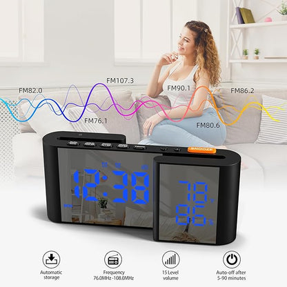 Alarm Clock Radio, Digital Alarm Clock for Bedrooms with USB Port, Large LED Display with Brightness Dimmer, Bedside FM Radio with Sleeper Timer, Temperature, Adjustable Volume, Snooze