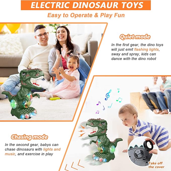 Dinosaur Toys for 3 Year Old Boy,Roar Music and Lights Toddler Toy for Boys Girls Age 3-4,Moving Dino Baby Toy with 1 Wheel,Electric Dinosaur Toy for Kids 3-5,Easter Christmas Birthday Gifts