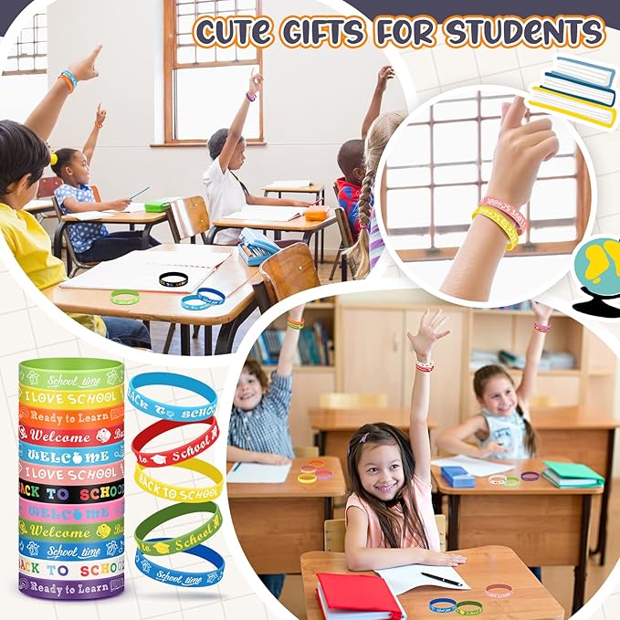 Libima 60 Pcs Welcome Back to School Bracelets Bulk Back to School Rubber Bracelets First Day of School Silicone Wristbands Back to School Gifts Goodie Bags Favors Class Rewards Party Supplies