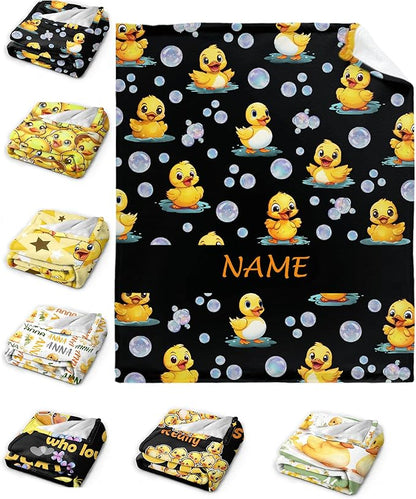Custom Name Ducks And Bubbles Blanket Adult duck Blanket Kids Funny Blanket Suitable for Bedroom sofa Crib Couch Chair outdoor All Season Items That Yellow Duck Lovers Will Love 90”×120 ”for Family