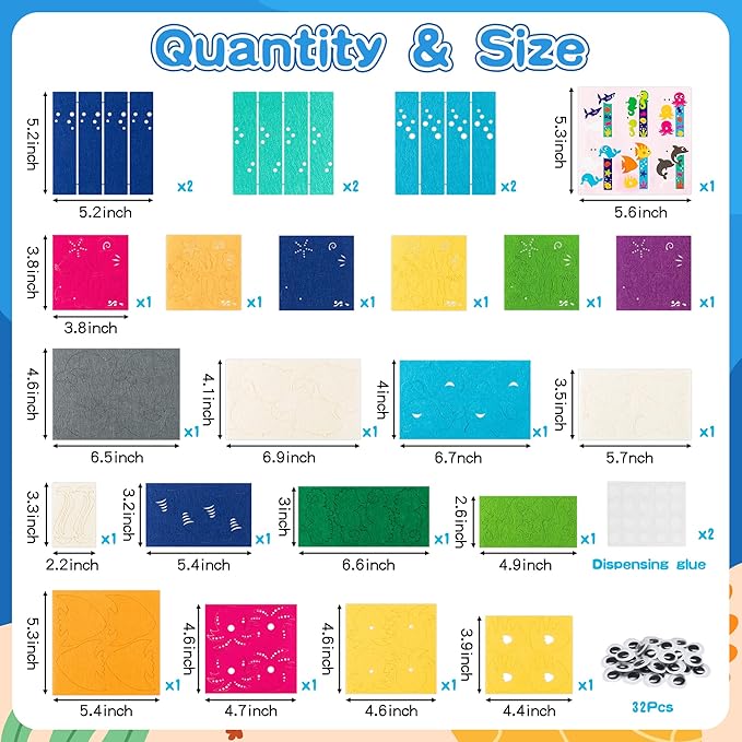 HubirdSall Ocean Animal Felt Craft Kit - Make Your Own Under The Sea Bookmarks and Party Favors for Kids