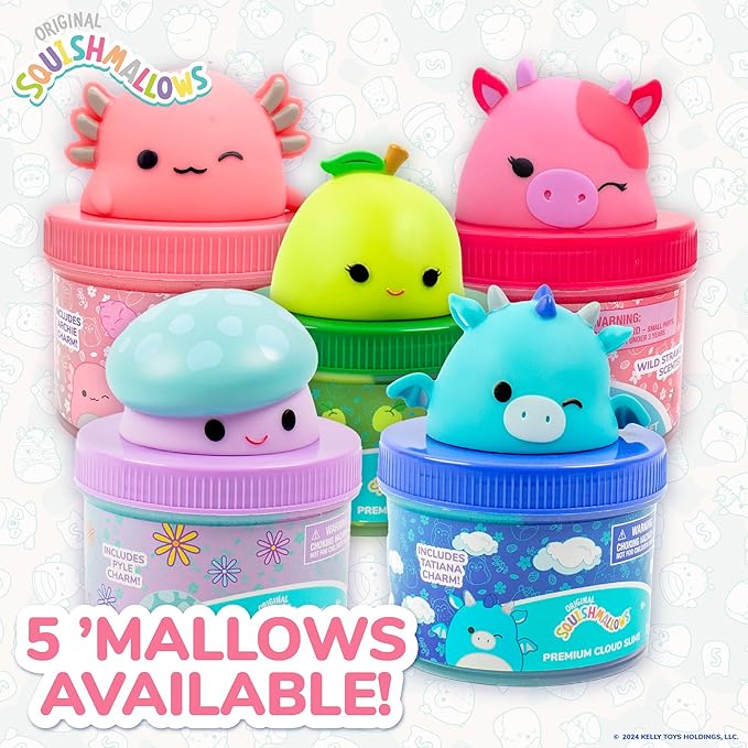 Original Squishmallows Tatiana The Dragon Premium Cloud Slime, Blue Raspberry-Scented, 8 oz. Storage Container with Figurine Topper, Rubber Charm, Goodie Bags, Kids Party Favors, Sensory Toys