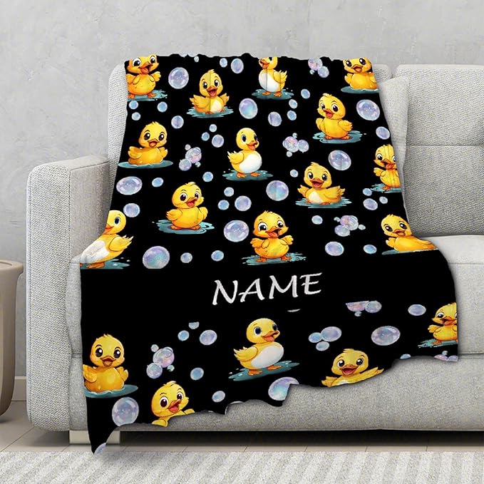Custom Name Ducks And Bubbles Blanket Adult duck Blanket Kids Funny Blanket Suitable for Bedroom bed sofa Crib Couch Chair outdoor All Season Items That Yellow Duck Lovers Will Love 50"x40"for Kid