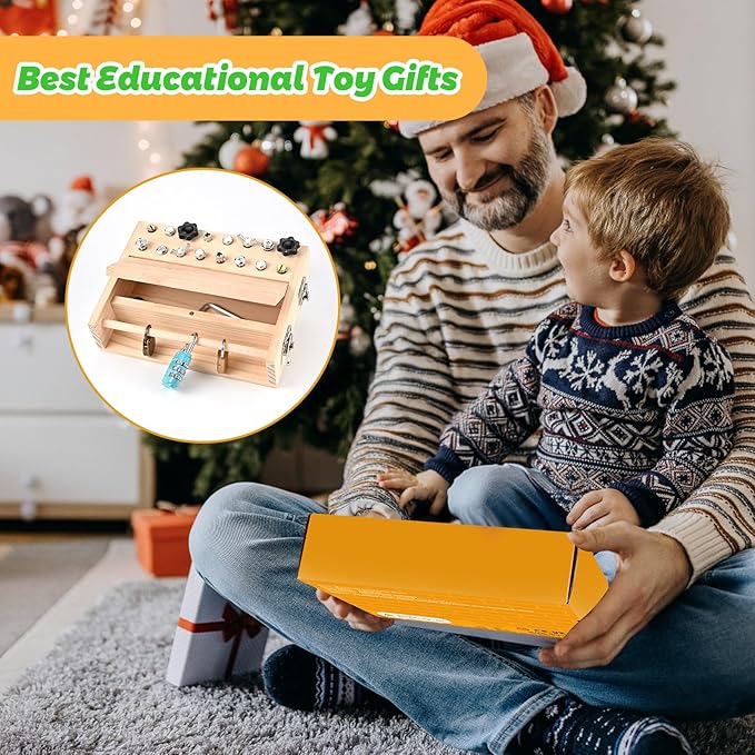 Montessori Screwdriver Board Set, Montessori Toys for 3 4 5 with 3 Lock and Keys, Toddler Screwdriver Toy, Kids Tool Set, Preschool Learning Sensory Toy, Fine Motor Skills Toys