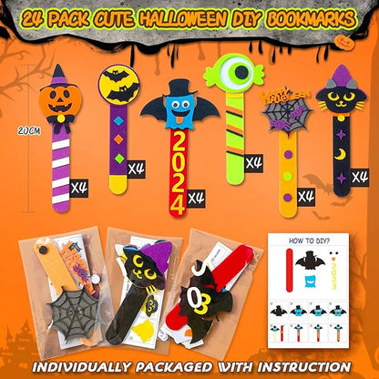 24 Piece Halloween Crafts for Kids Ages 4 8 12, Halloween DIY Bookmark Craft Bulk for Party Favors, Halloween Classroom Crafts Rewards Prizes for Students, Trick or Treat Goodie