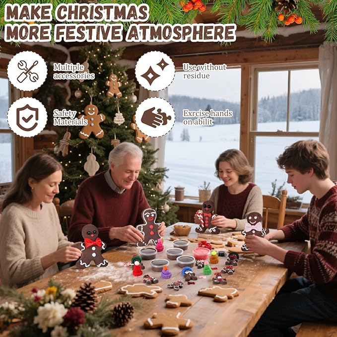 Arrowbash 412 Pcs Christmas Gingerbread Man DIY Crafts Kit, 36 Pack Air Dry Clay Crafts Make You Own Gingerbread Man Modeling Indoor Decorations Gift for Holiday Winter Party Supplies