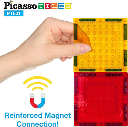 PicassoTiles Magnetic Brick Tiles STEM Creative Magnetic Tiles Building Block Set Building Brick Construction Toy Socket Spikes Toys Accessory Educational Imaginative Learning Kit Stacking Set