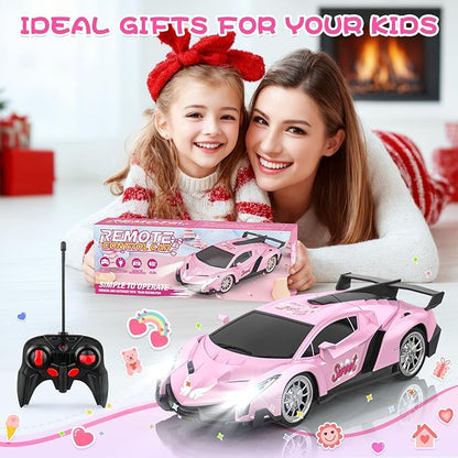 Growsland Remote Control Car for Girls, 1:18 Pink RC Cars Toys for Kids Girl Electric Vehicle Toy Car Hobby Racing Car with Lights & Controller, Birthday Gifts for Girl Boys Age 3 4 5 6 7 8 9 Year Old