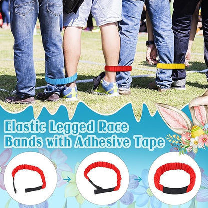 34 Pcs Easter Outdoor Party Games Includes Potato Sack Race Jumping Bags Legged Race Bands Egg and Spoon Race Inflatable Bunny Ring Toss Games Bean Bags Game Banner for Party Supplies