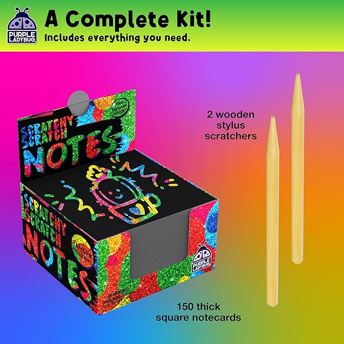 PURPLE LADYBUG Rainbow Holographic Scratch Art Mini Notes - Easter Basket Stuffers for Girls, Teen Girl Gifts, Cool Trendy Stuff, Arts and Crafts for Kids Ages 4-12