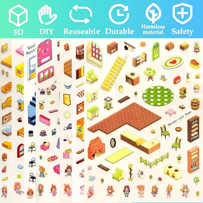 32 Sets (1200+) DIY 3D Stickers for Kids & Adults with 4 Sticker Books, Make Your Own Houses, Buildings, Shops & Amusement Park Scenes for Parties, Birthdays & Gifts