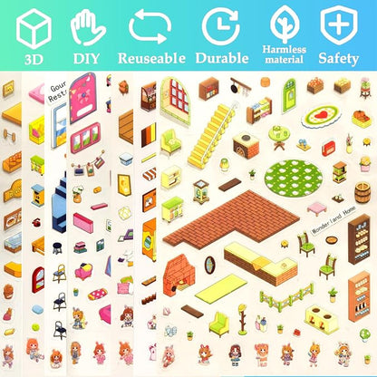 32 Sets (1200+) DIY 3D Stickers for Kids & Adults with 4 Sticker Books, Make Your Own Houses, Buildings, Shops & Amusement Park Scenes for Parties, Birthdays & Gifts