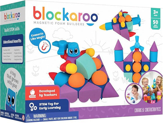 Magnetic Foam Blocks – STEM Preschool Toys for Children, Toddlers, Boys and Girls, The Ultimate Bath Toy – 50 Piece Set, Bath Building Blocks, Engineering Toys for Kids 3-6
