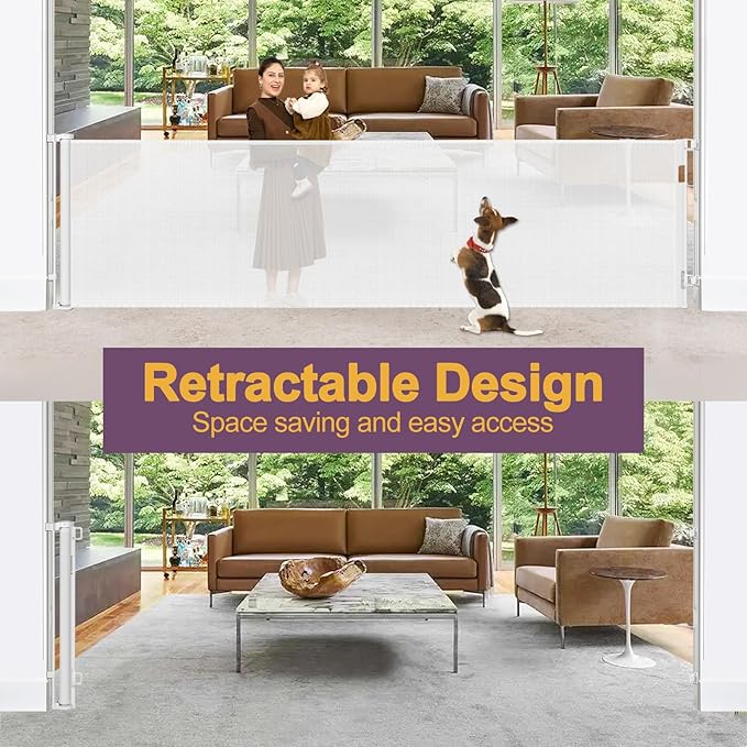 42" Tall X 160" Extra Wide Retractable Gates, Extra Tall Baby Gate for Large Openings, Tall Pet Gate for Dog Extra Long Mesh Baby Gate Indoor Child Gate for Doorways Outdoor Dog Gates for Decks, White