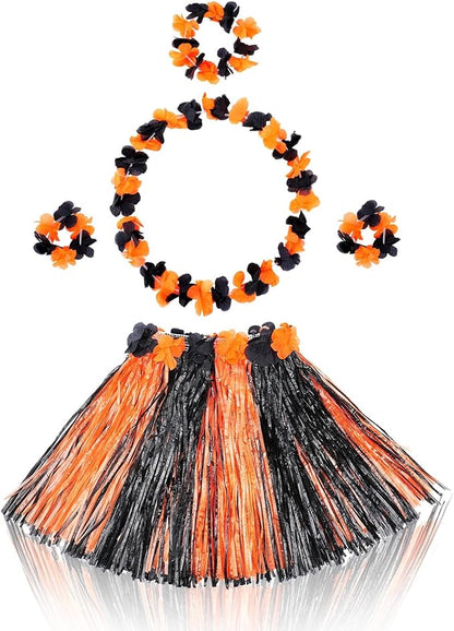 Fortuning's JDS Girl's Hawaiian Hula Grass Skirt for Luau Party Kids Flowers Outfits for Luau Tropical Beach Party Decor
